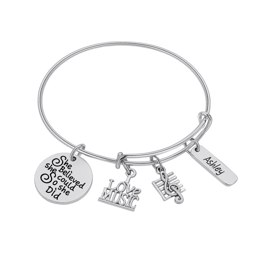 Personalized Music She Did Bangle Bracelet