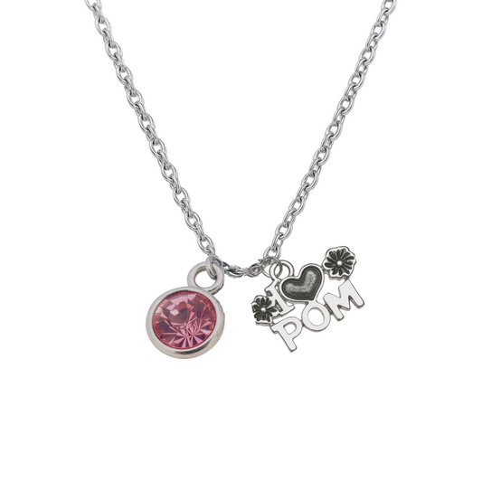 Personalized Pom Necklace with Birthstone Charm