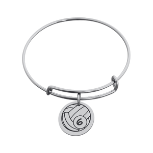 Personalized Stainless Steel Volleyball Bracelet with Engraved Charm
