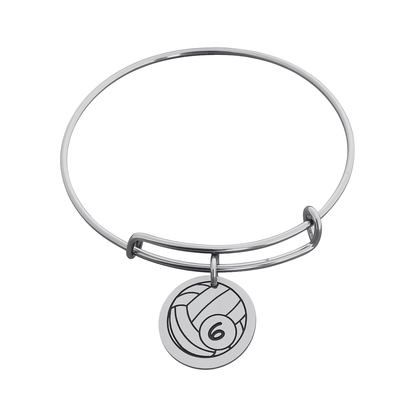 Personalized Stainless Steel Volleyball Bracelet with Engraved Charm
