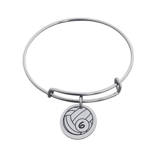 Personalized Stainless Steel Volleyball Bracelet with Engraved Charm