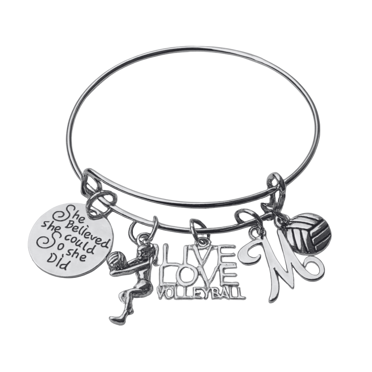 Personalized Volleyball Bangle Bracelet with FREE Letter Charm