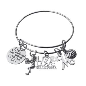Personalized Volleyball Bangle Bracelet with FREE Letter Charm