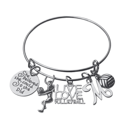Personalized Volleyball Bangle Bracelet with FREE Letter Charm