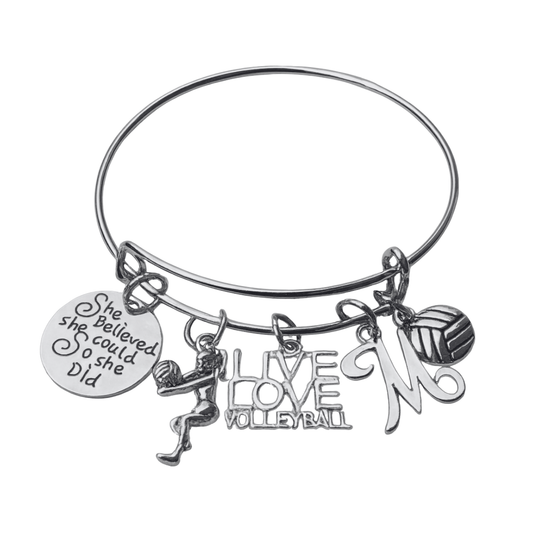 Personalized Volleyball Bangle Bracelet with FREE Letter Charm