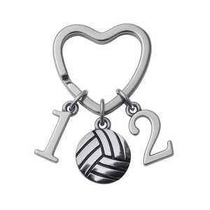 Personalized Volleyball Heart Keychain - Number Charms