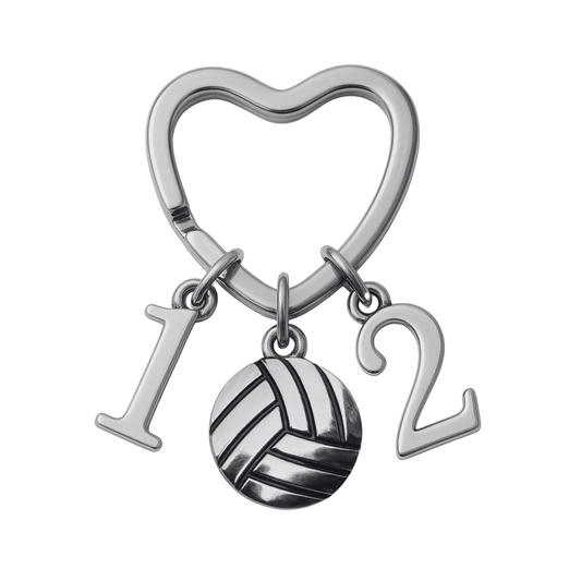 Personalized Volleyball Heart Keychain - Number Charms