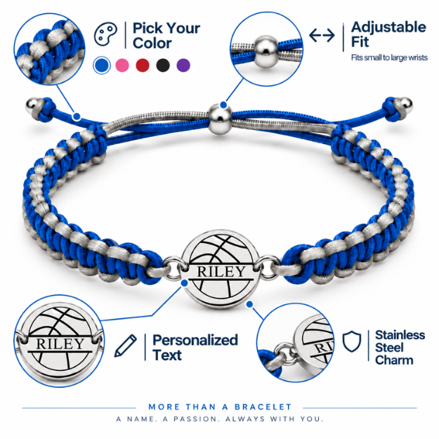 Personalized Engraved Basketball Multi Color Bracelet