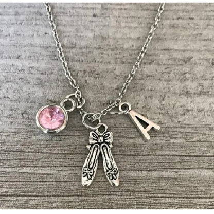 Personalized Dance Necklace with Letter & Birthstone Charm