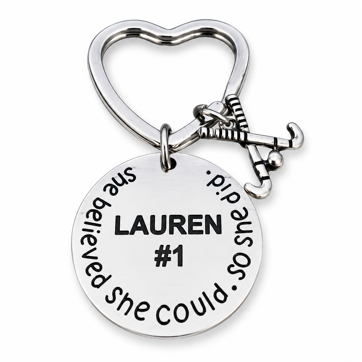 Engraved Field Hockey Keychain - She Believed She Could So She Did