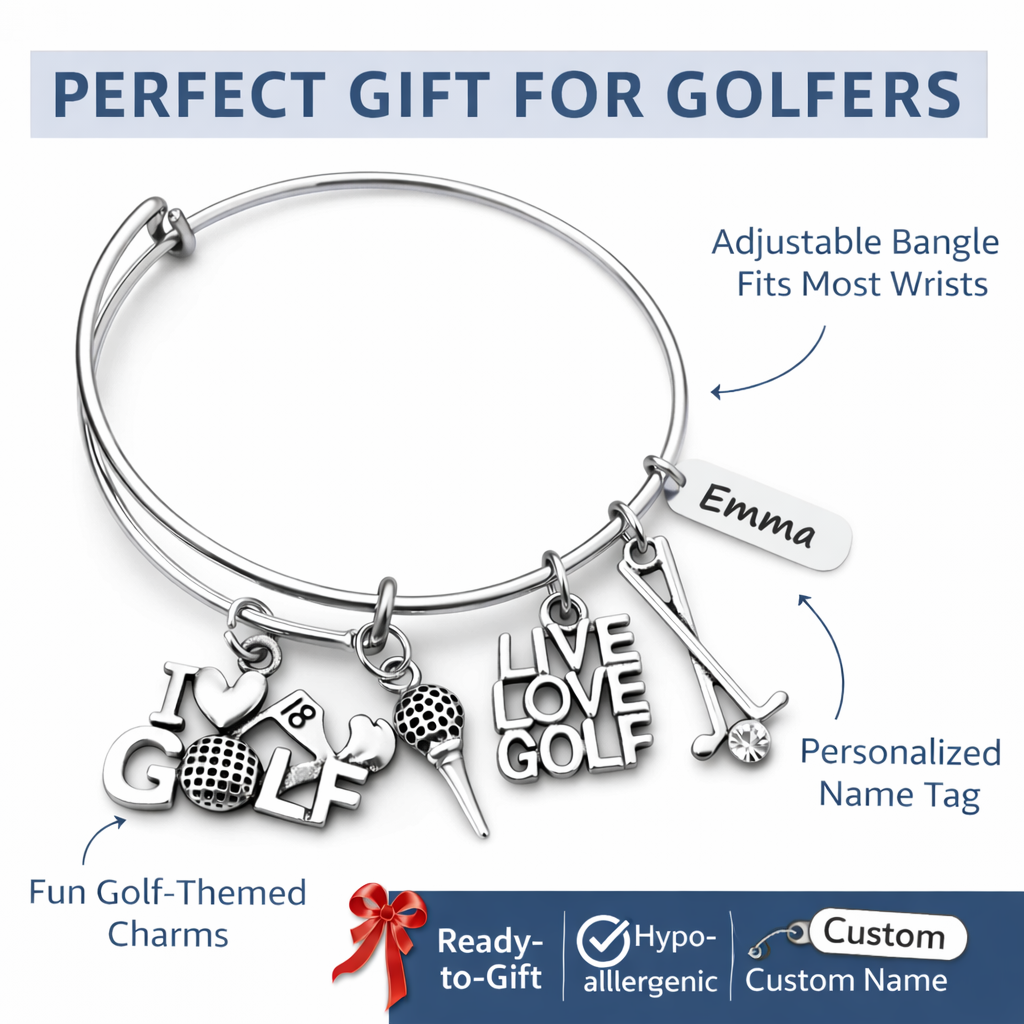 Personalized Engraved Golf Bangle Bracelet