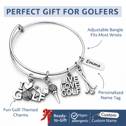 Personalized Engraved Golf Bangle Bracelet
