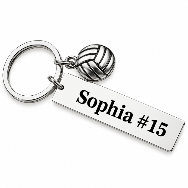 Personalized Engraved Bar Volleyball Keychain