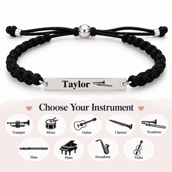 Personalized Music Instrument Bracelet with Name and Bracelet Color