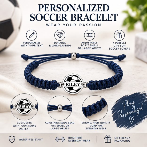 Personalized Engraved Soccer Rope Bracelet