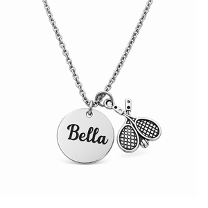 Personalized Engraved Tennis Racket Charm Necklace