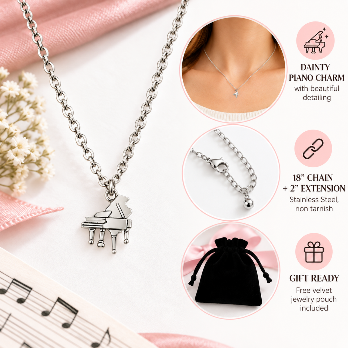 Piano Charm Necklace