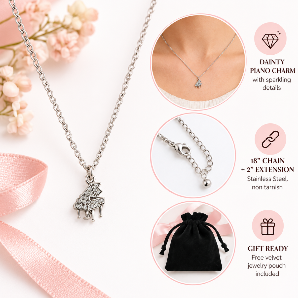 Piano Charm Necklace