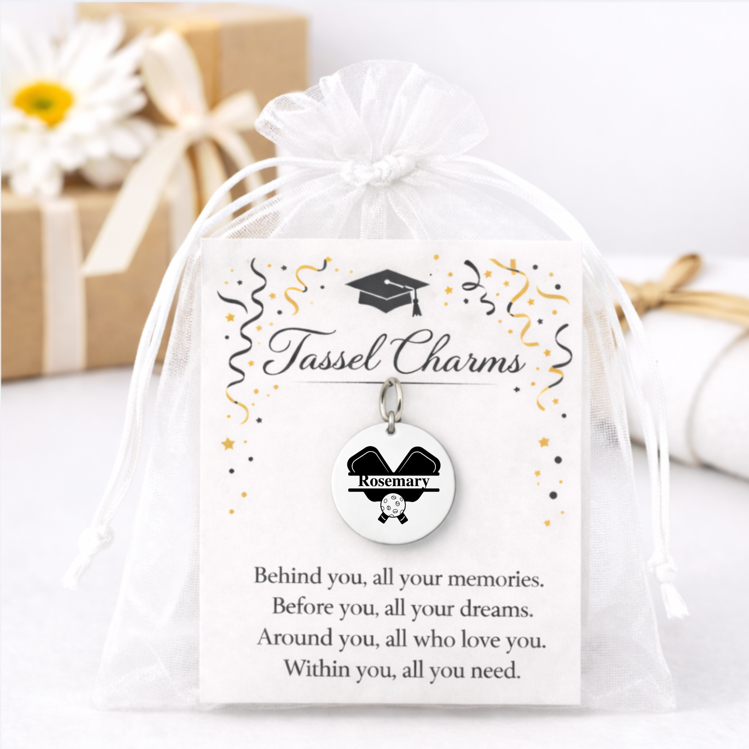 Pickleball Engraved Tassel Charm