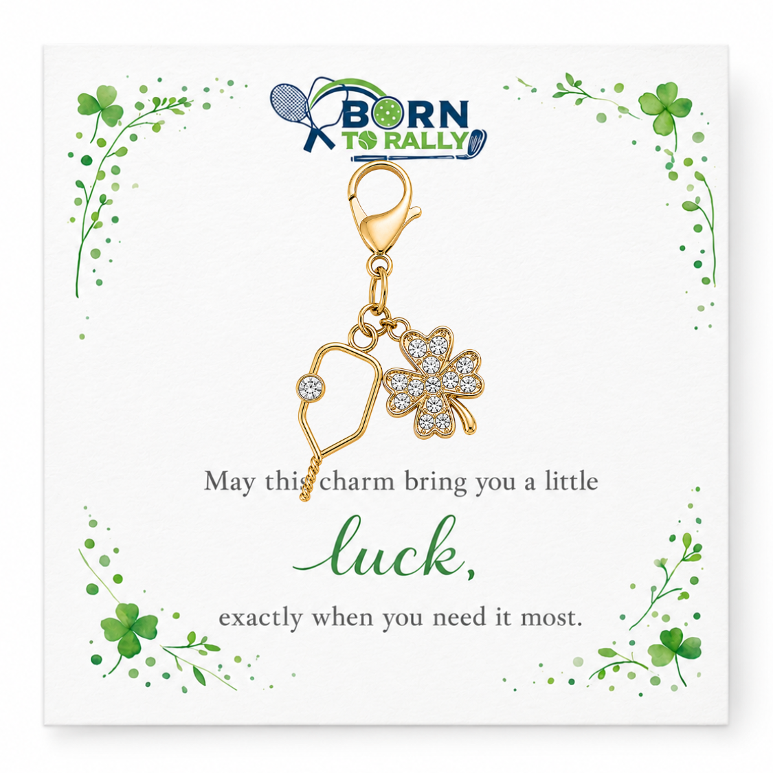 Pickleball Four Leaf Clover Lucky Gold Clip on Charm