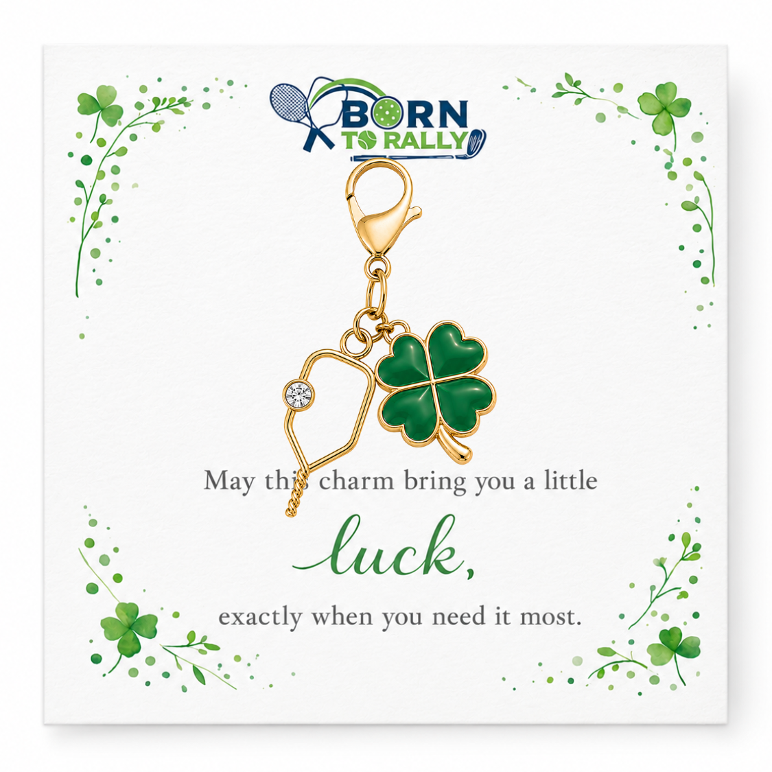 Pickleball Four Leaf Clover Lucky Gold Clip on Charm