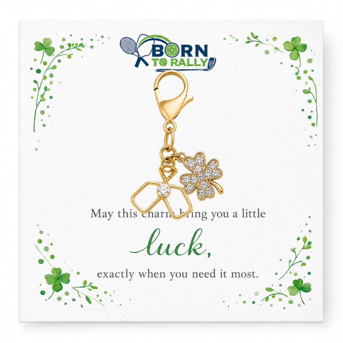 Pickleball Four Leaf Clover Lucky Gold Clip on Charm