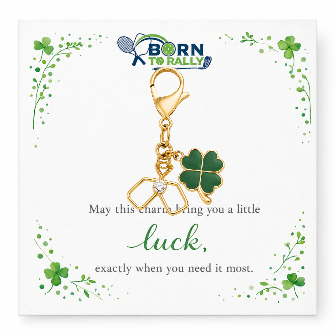 Pickleball Four Leaf Clover Lucky Gold Clip on Charm