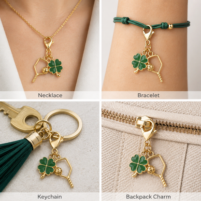 Pickleball Four Leaf Clover Lucky Gold Clip on Charm