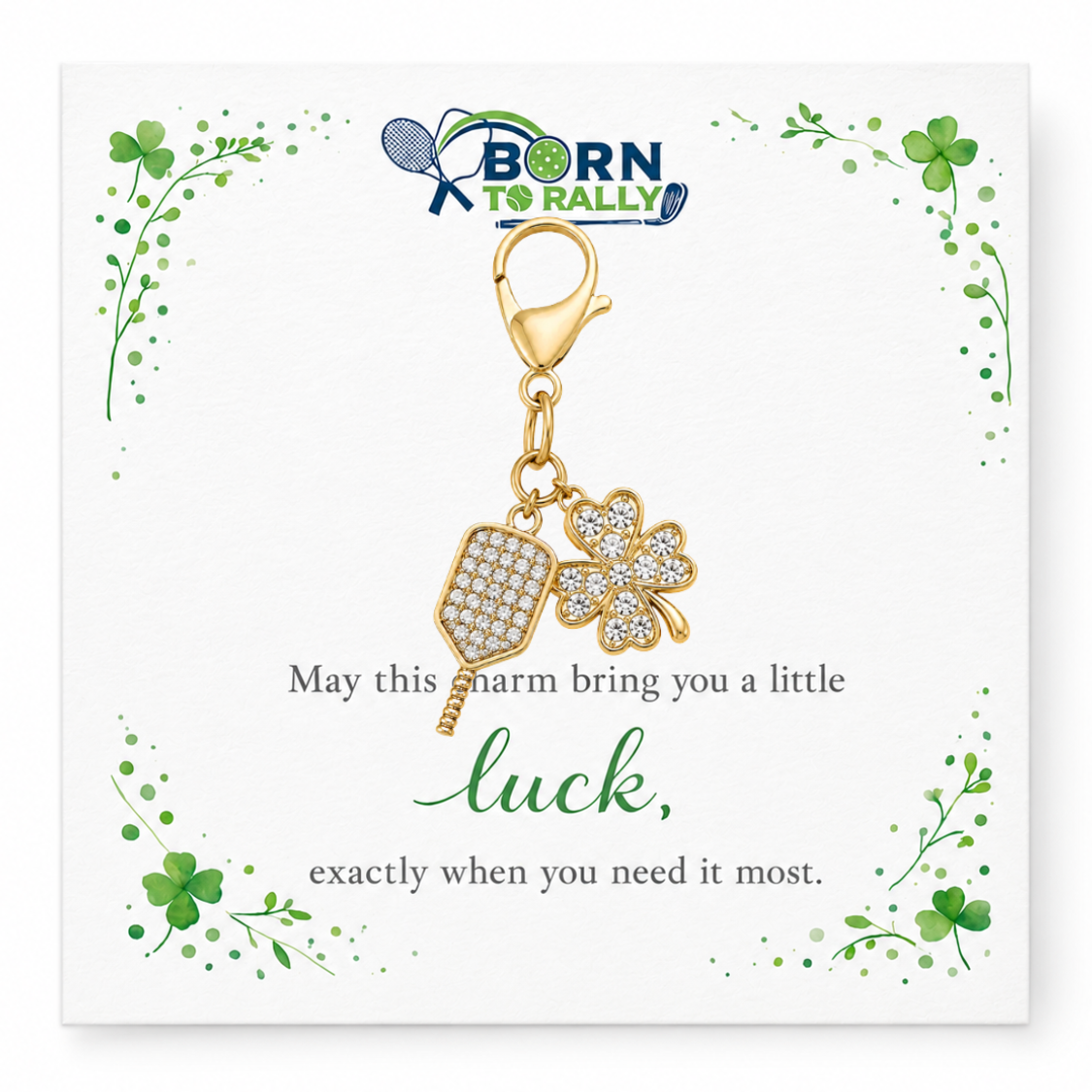 Pickleball Four Leaf Clover Lucky Gold Clip on Charm