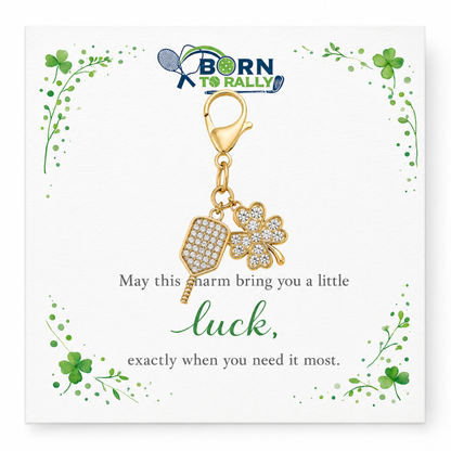 Pickleball Four Leaf Clover Lucky Gold Clip on Charm