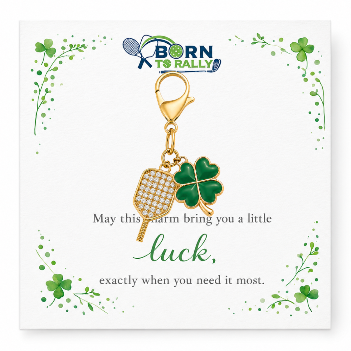 Pickleball Four Leaf Clover Lucky Gold Clip on Charm
