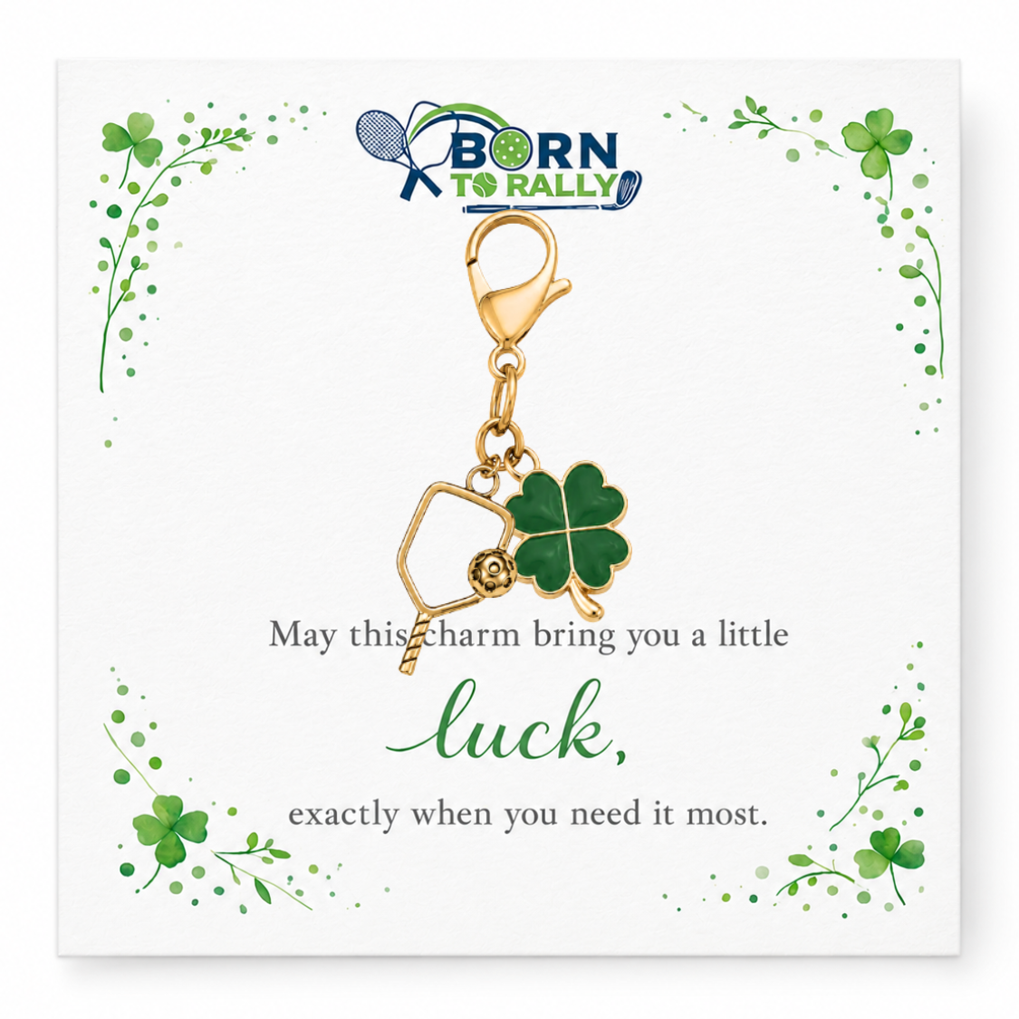 Sports Four Leaf Green Clover Lucky Clip on Charm - Gold