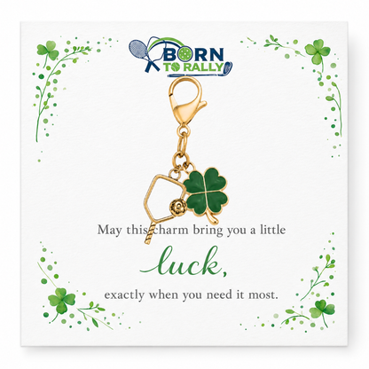 Sports Four Leaf Green Clover Lucky Clip on Charm - Gold