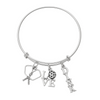 Expandable silver bangle bracelet with silver-plated pickleball paddle, ball, and LOVE letter charms