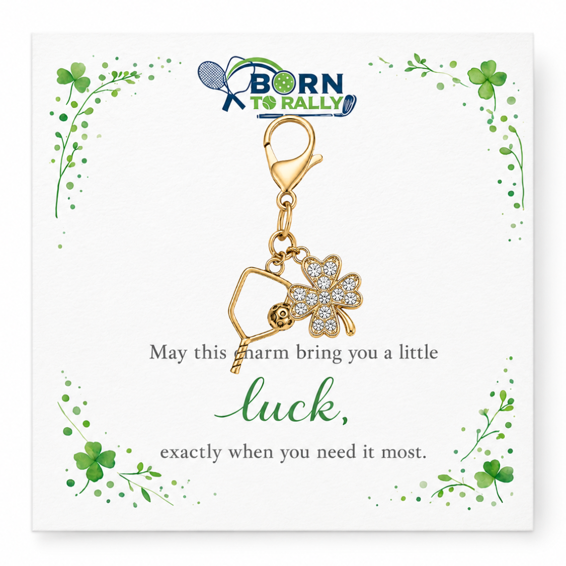 Sports Four Leaf Crystal Clover Lucky Clip on Charm - Gold