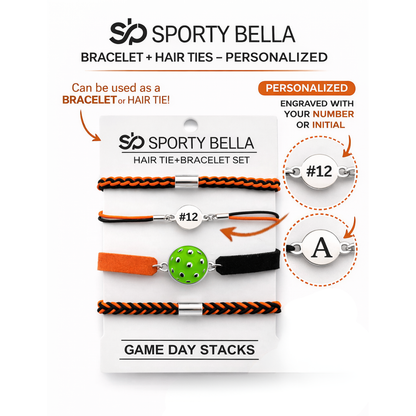 Personalized Pickleball Hair Tie Bracelet Sets