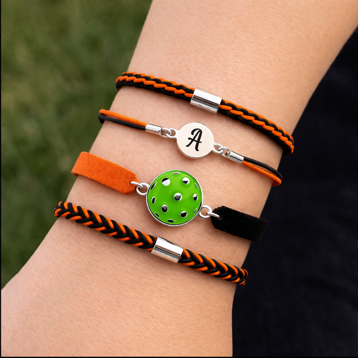Personalized Pickleball Hair Tie Bracelet Sets
