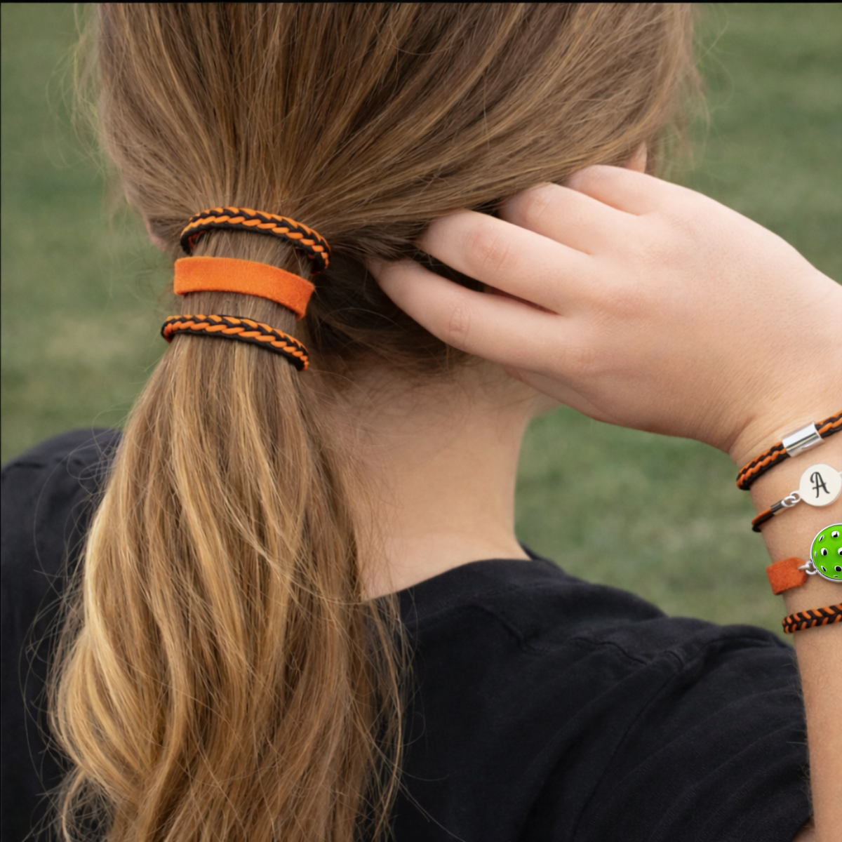 Personalized Pickleball Hair Tie Bracelet Sets