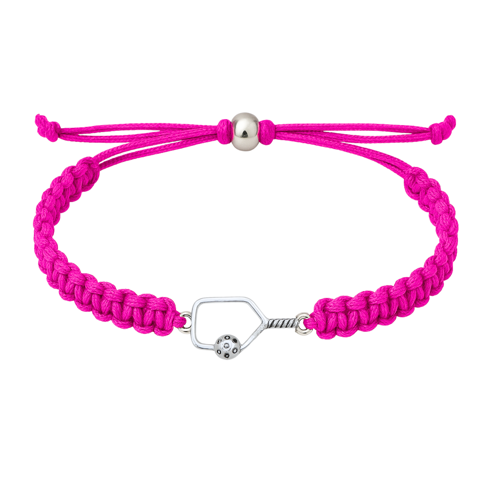 Hot pink bracelet with silver pickleball paddle charm
