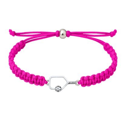 Hot pink bracelet with silver pickleball paddle charm