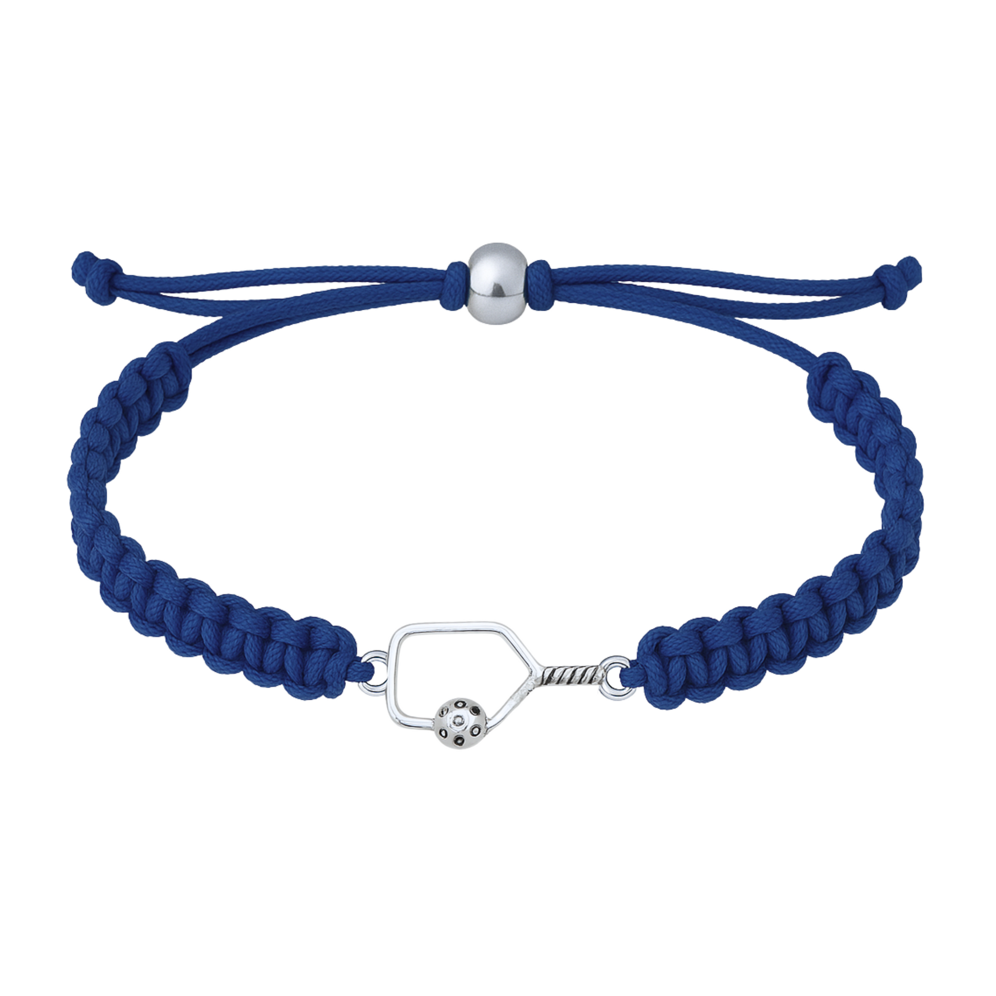 Navy blue bracelet with centered silver pickleball paddle charm