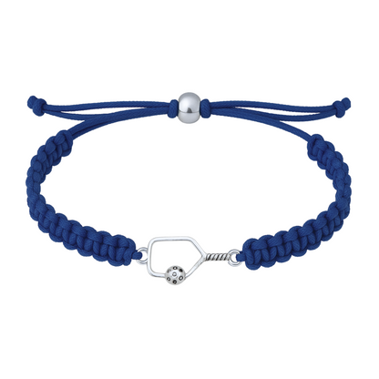 Navy blue bracelet with centered silver pickleball paddle charm