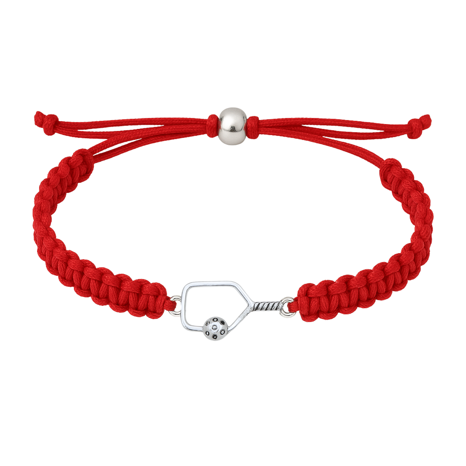 Red bracelet with centered silver paddle charm