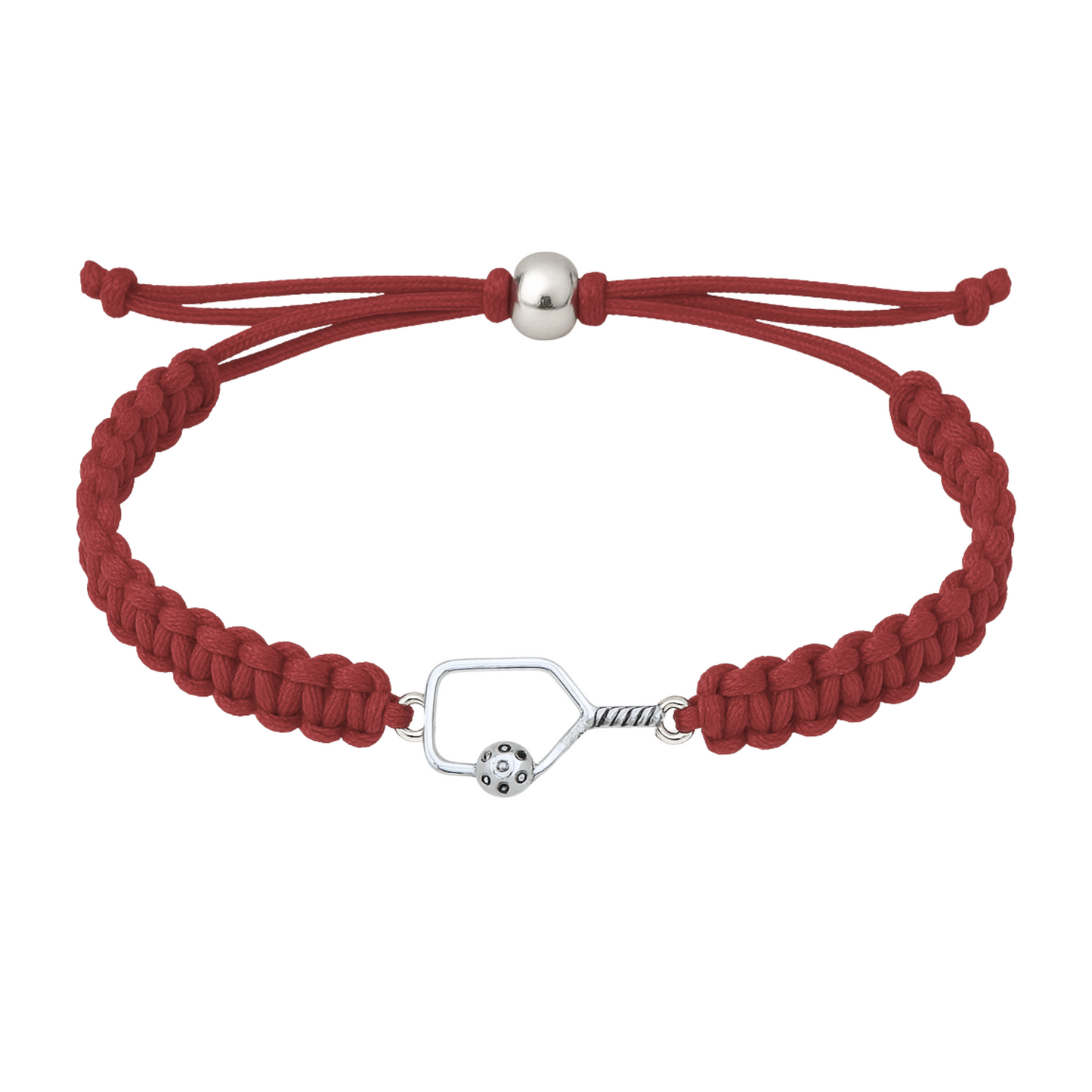 Dark maroon bracelet with silver paddle charm displayed