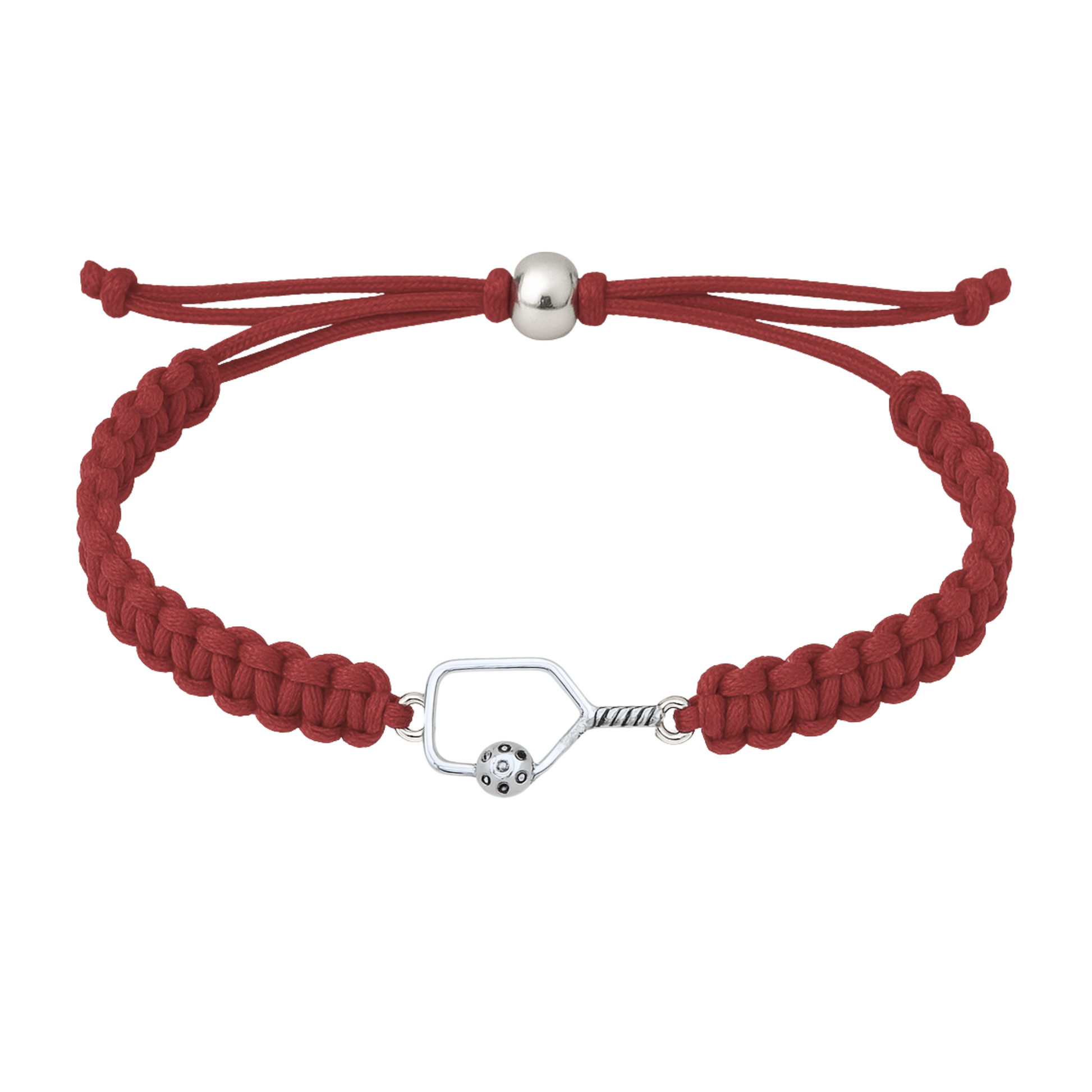 Dark maroon bracelet with silver paddle charm displayed