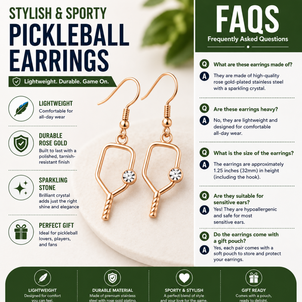 Pickleball Paddle CZ Earrings - Pick Color