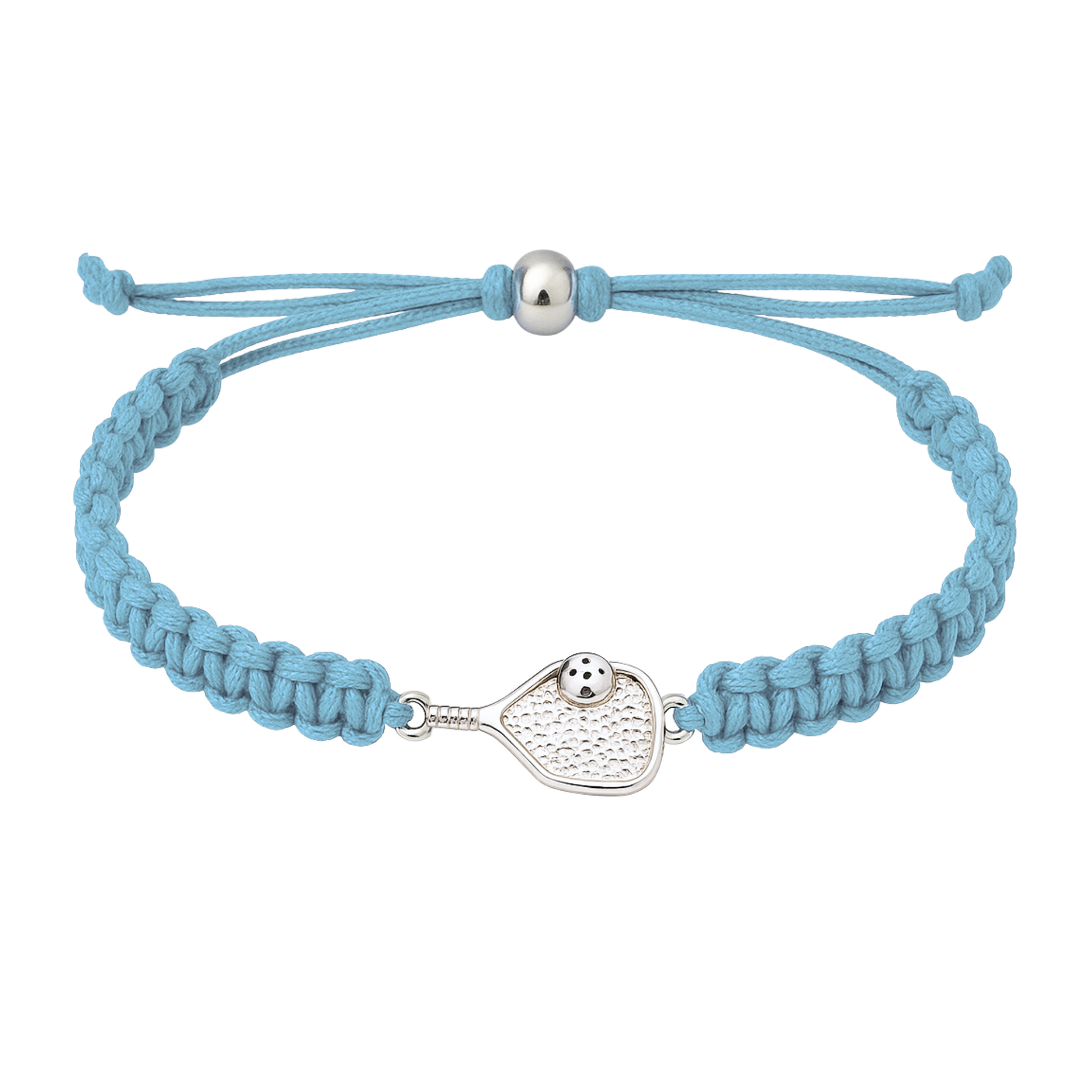 Light Blue pickleball paddle bracelet with adjustable braided rope design, perfect for sports lovers