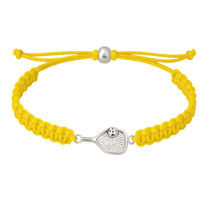 Yellow rope bracelet with paddle charm for pickleball fans, bold and fun sports gift.