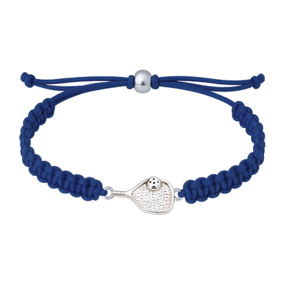 Green pickleball rope bracelet with silver paddle charm, durable and adjustable design