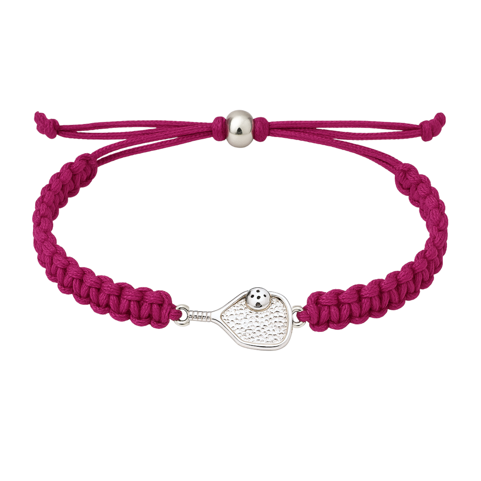 Pastel pink braided pickleball bracelet with paddle charm, great sporty gift for her